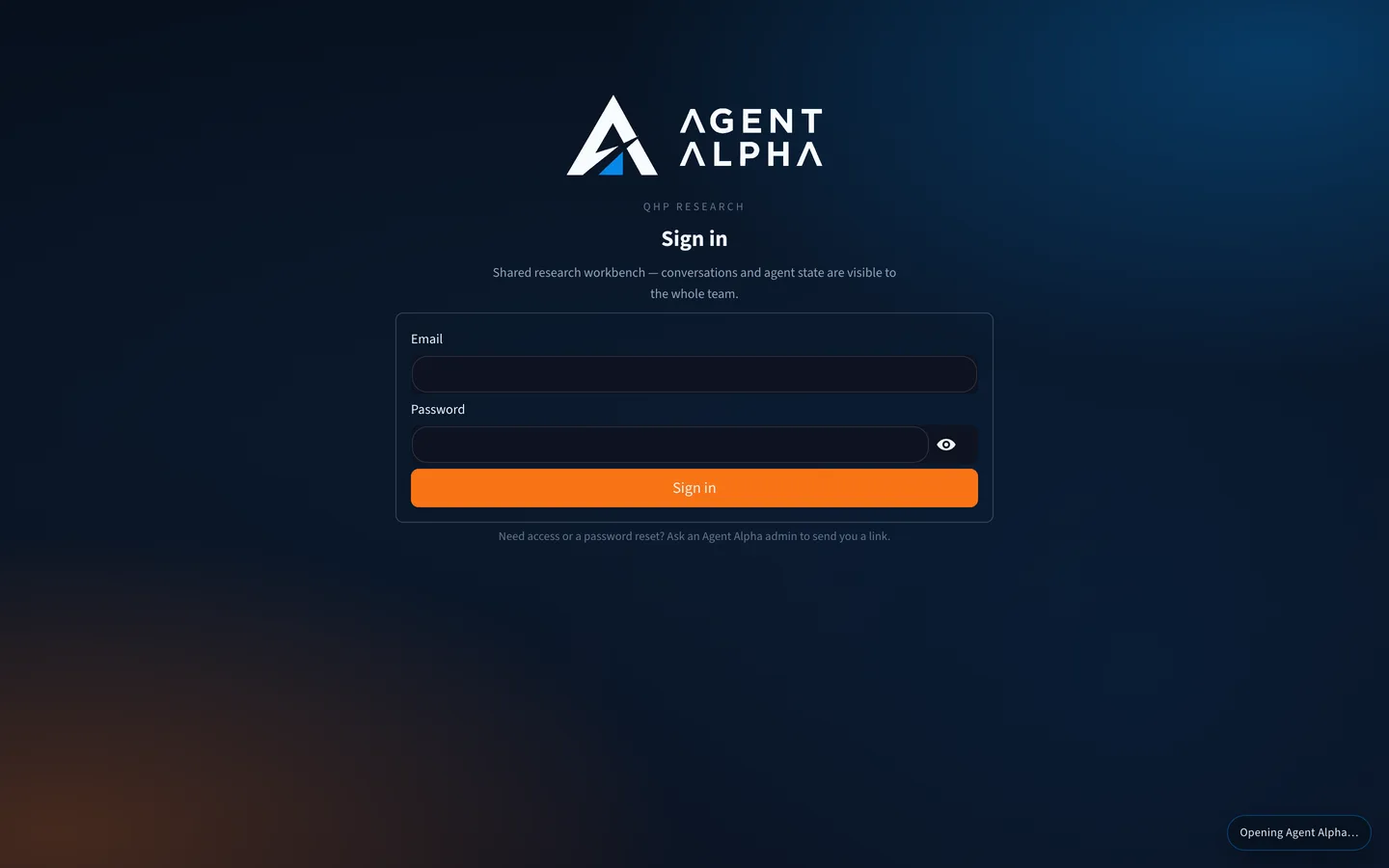 Agent Alpha sign-in screen