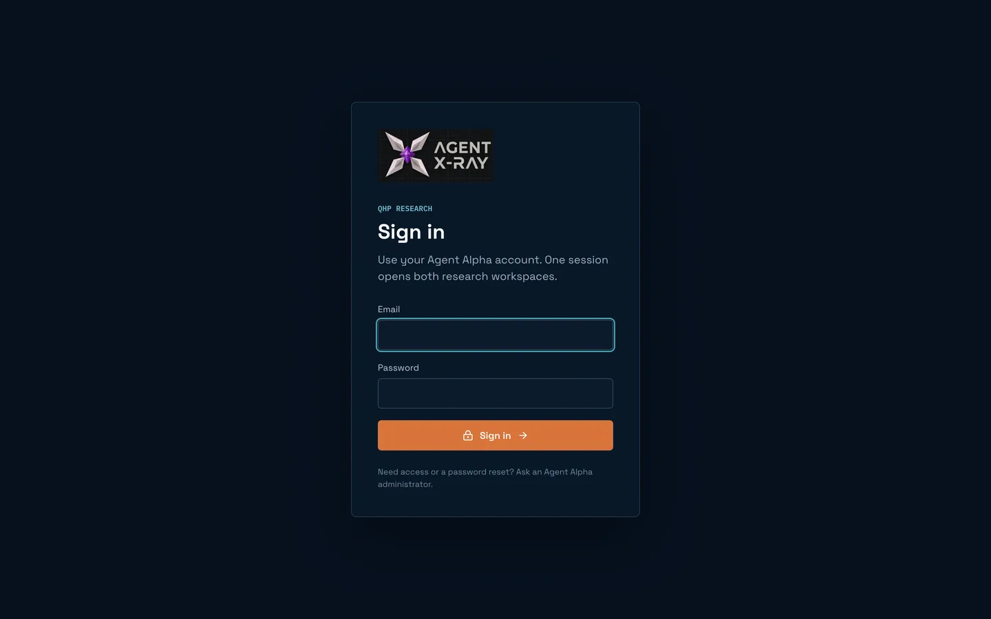 Agent X-Ray sign-in screen