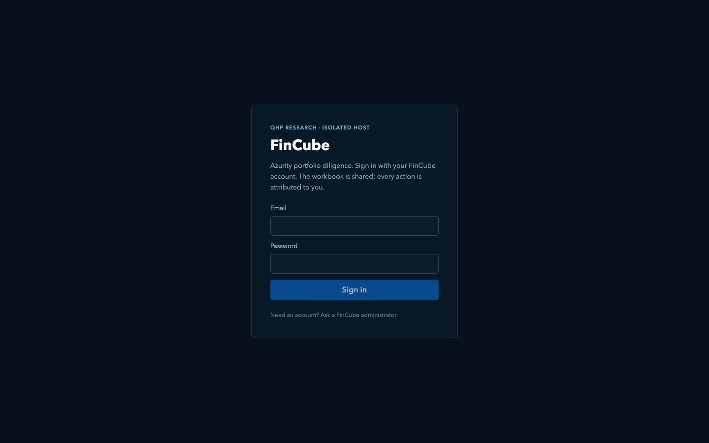 FinCube sign-in screen